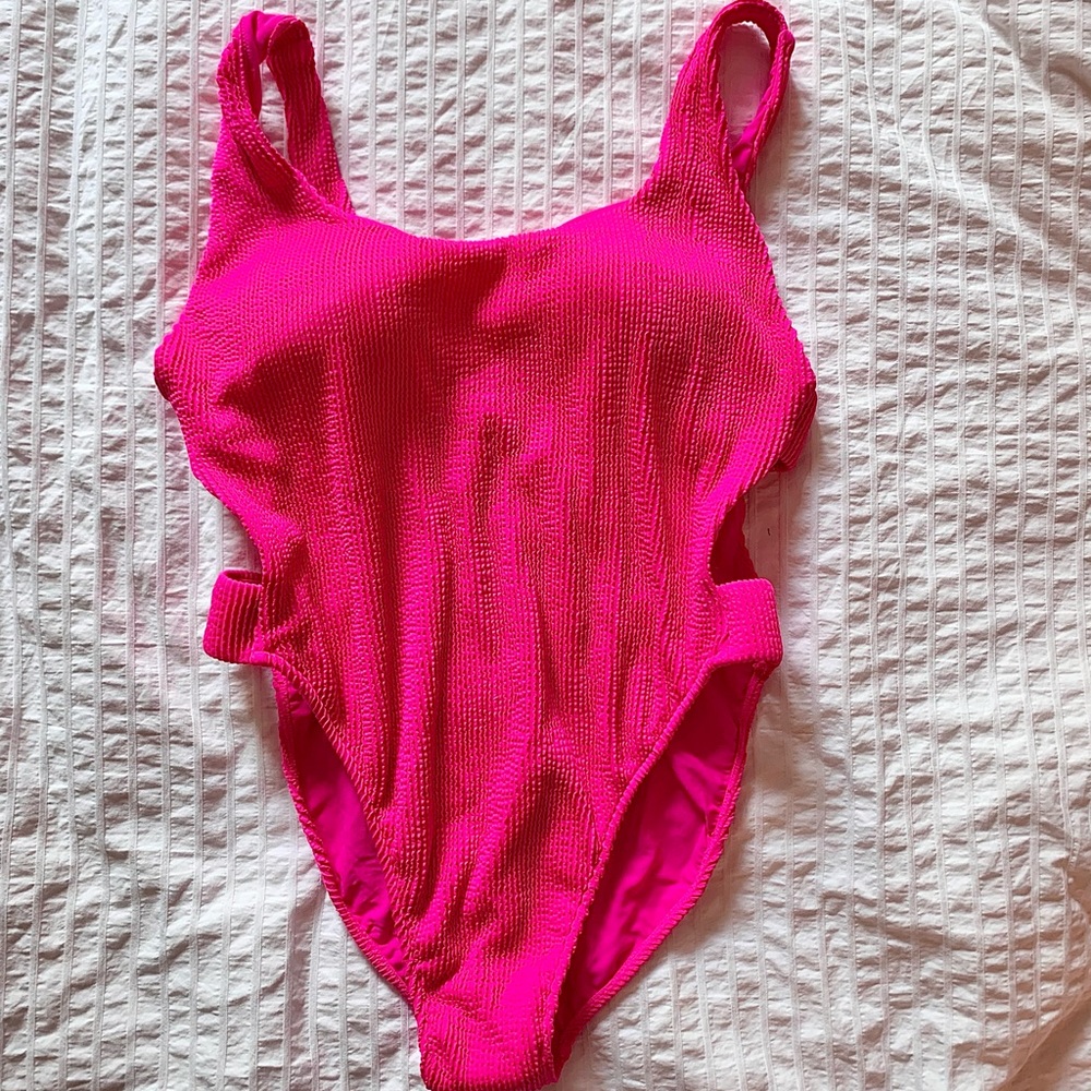 Size 18 fluorescent pink swimsuitsforall Ashley Graham one piece